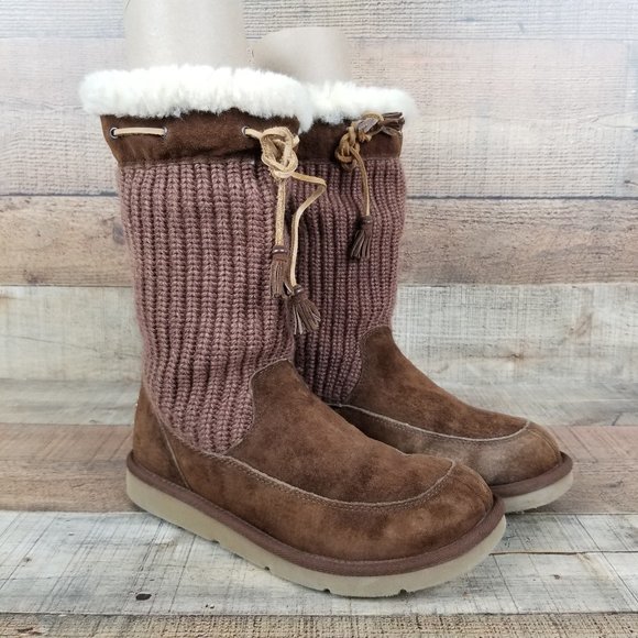 UGG Shoes - UGG Australia Suburb Knit Women Sz 9 Brown Suede Knitted Tall Boots 5124 Lined